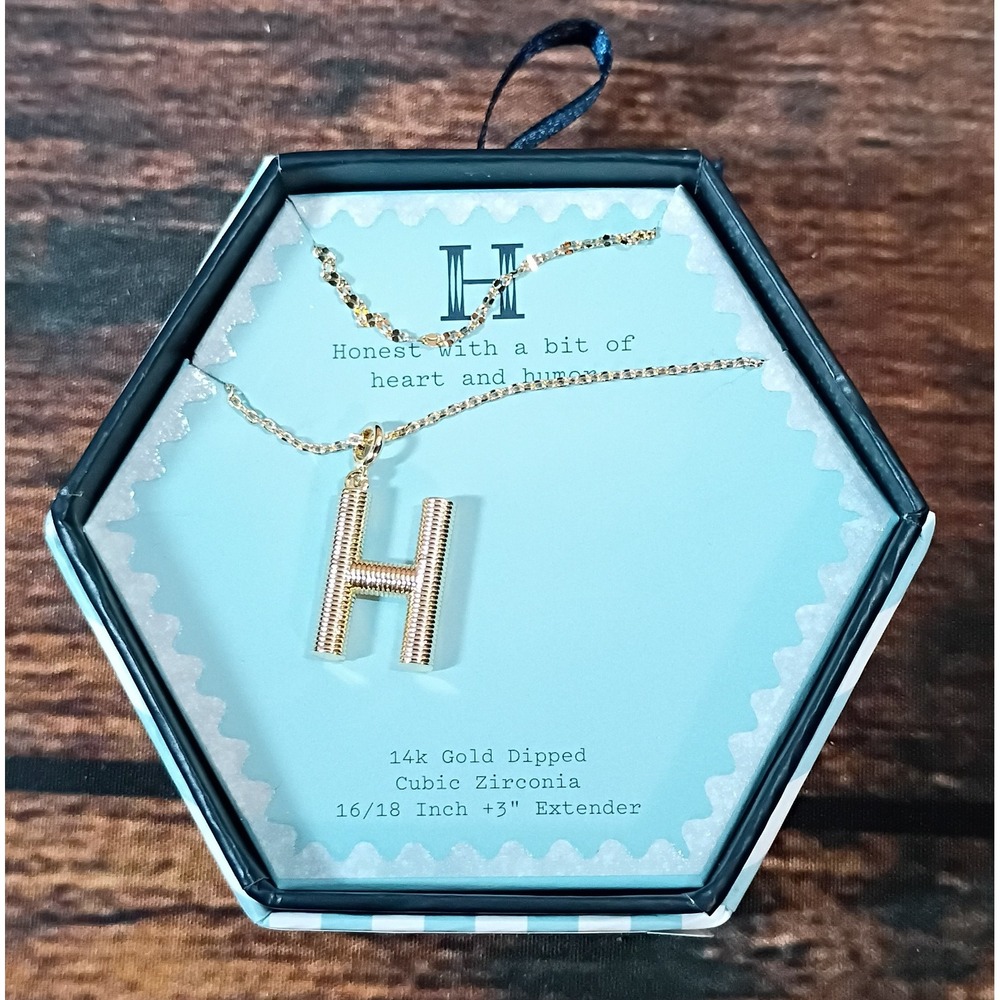 A New Day 14k‎ Gold Dipped Initial H Pendant Necklace Cubic Zirconia Boxed
